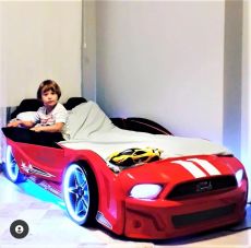 Дитяче ліжко машина Mustang Full Extra Red 190х90 см з підсвічуванням, музикою, шкіряний салон, пультом